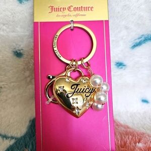 NEW Juicy Couture Gold Heart Bag Charm or Keychain with Pearls